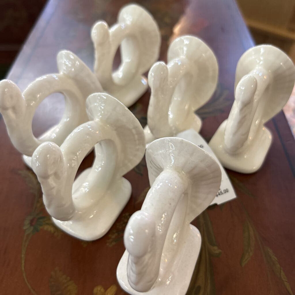 Vintage Ceramic Turkey Napkin Ring Holder, set 6.