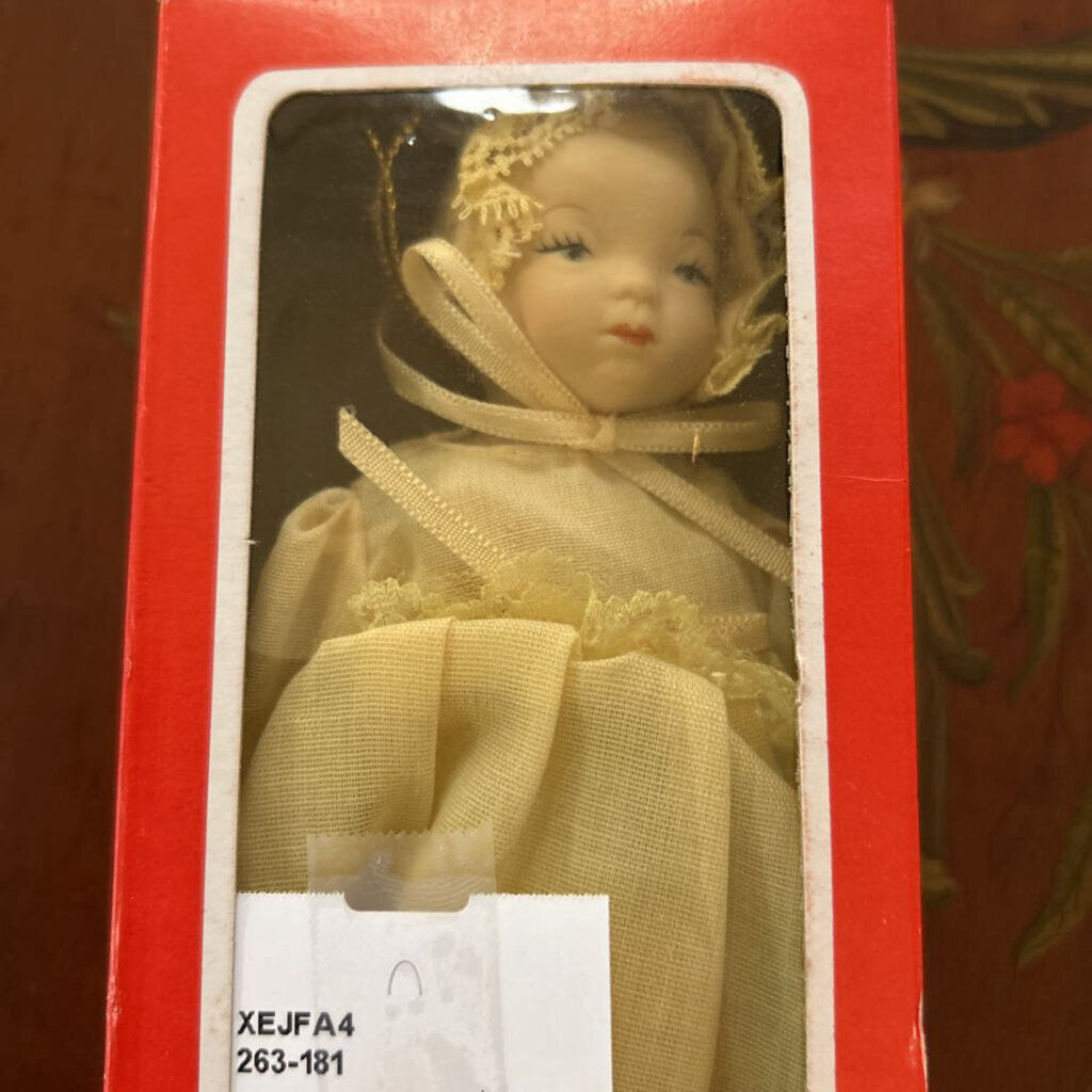 Vintage Porcelain Doll Ornament, Original Box.