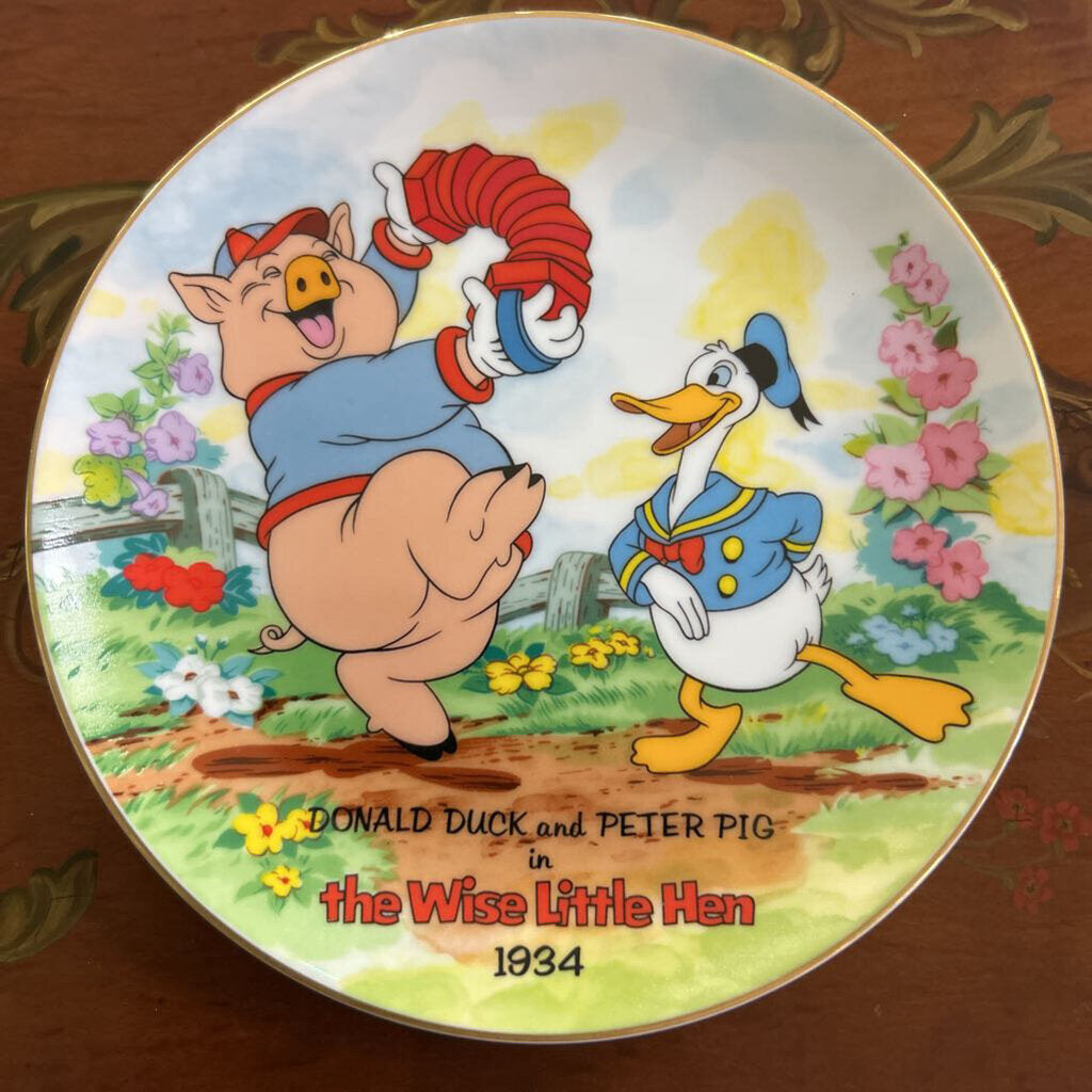 Disney 50th Birthday Plate, Celebrating Donal Duck's Debut in 1934- The Wise Little Hen 1934.
