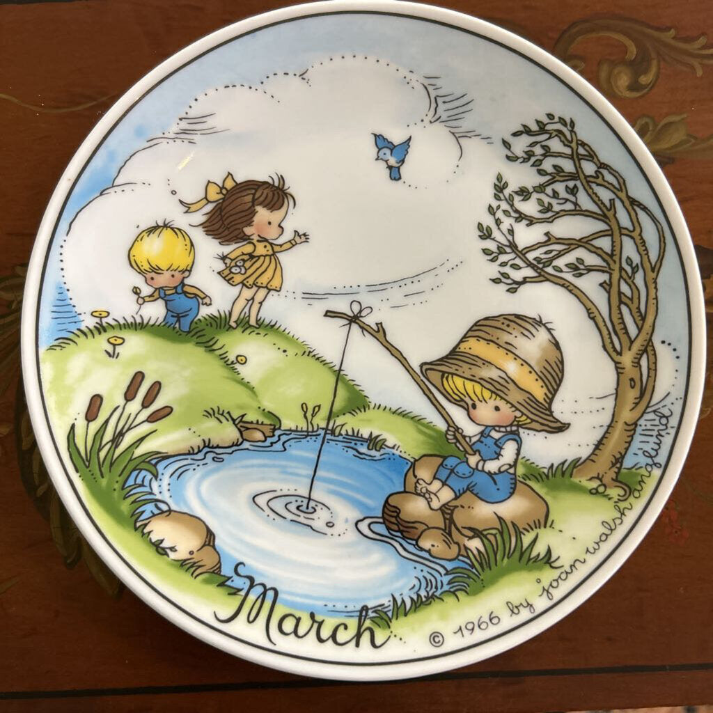 Walther Porcelain Collector Plate, West Germany- March- Children's Fishing.