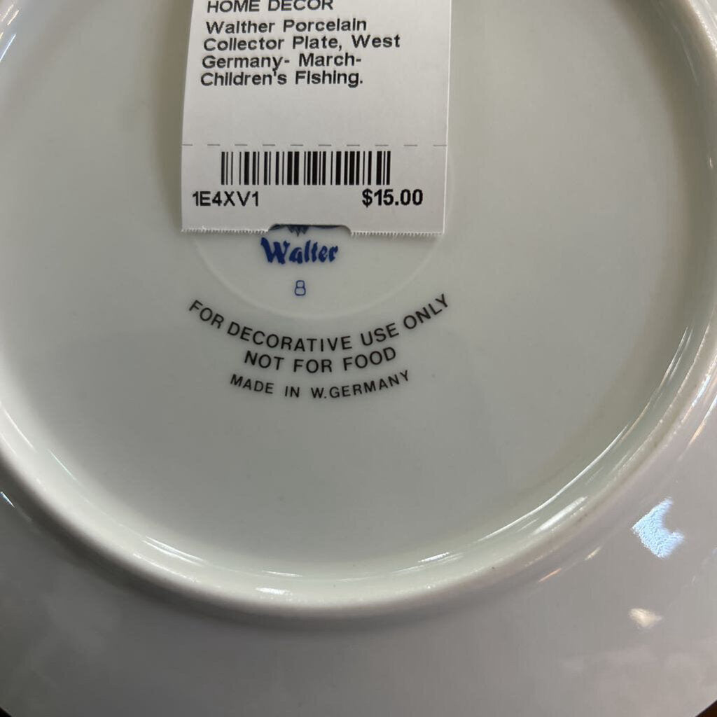 Walther Porcelain Collector Plate, West Germany- March- Children's Fishing.