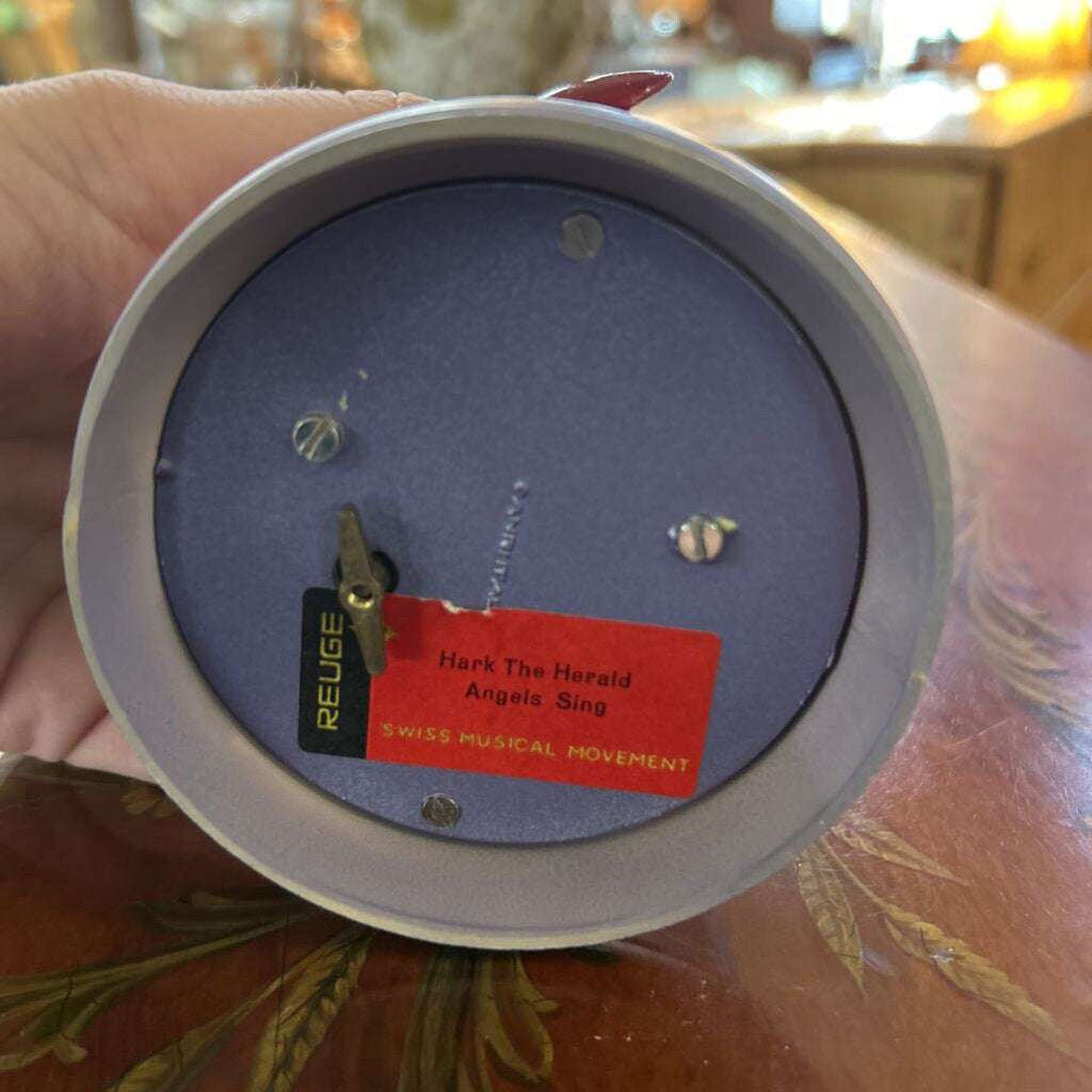 Vintage Rouge Swiss Music Bell, H.Painted, Girl with Lamb, Hark the Herald Angels Sing 1981.
