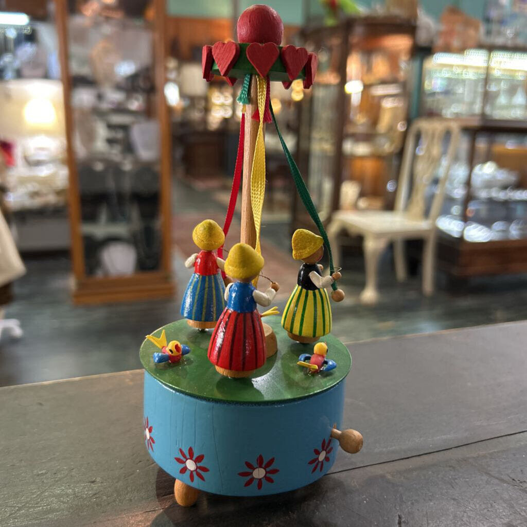Steinbach Maypole Dancers Wooden Music Box, West Germany, Hand-Carved/Hand-Painted.