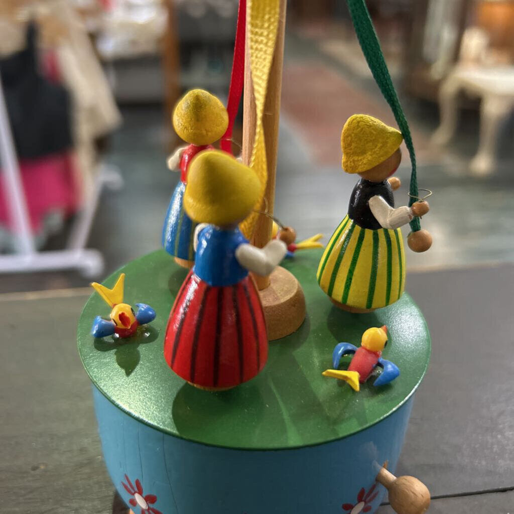 Steinbach Maypole Dancers Wooden Music Box, West Germany, Hand-Carved/Hand-Painted.