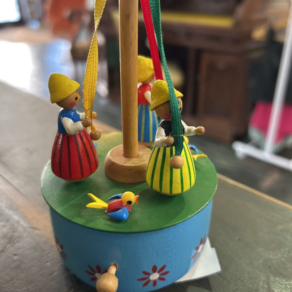 Steinbach Maypole Dancers Wooden Music Box, West Germany, Hand-Carved/Hand-Painted.