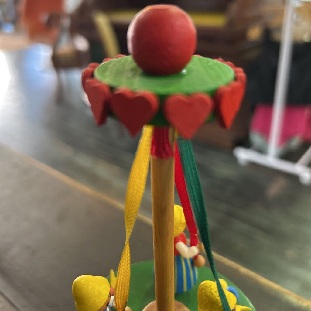 Steinbach Maypole Dancers Wooden Music Box, West Germany, Hand-Carved/Hand-Painted.