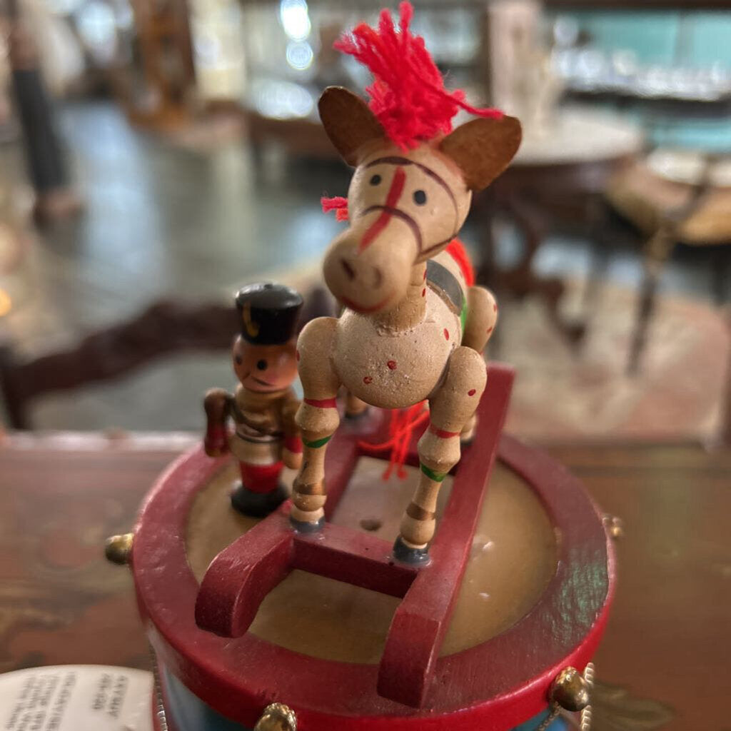 Vintage 1979 Enesco Toyland Wooden Rocking Horse Music Box.
