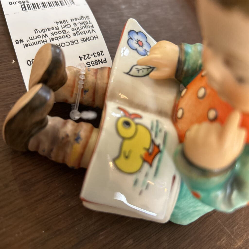 Vintage Goebel Hummel Figurine "Book Worm" #8 TMK-6 Girl Reading Signed 1984.
