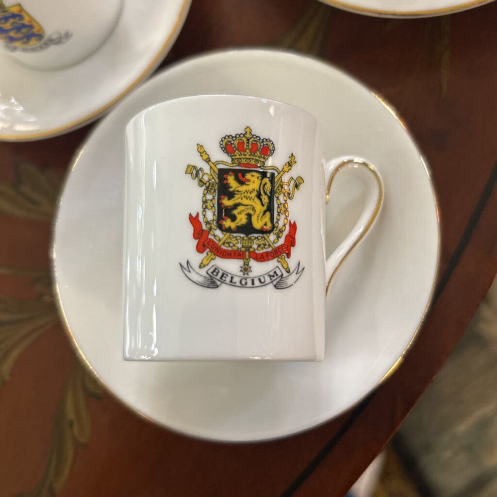 Tuscan Fine English Bone China Espresso Demitasse Cup Saucer, Set 7, 1 extra Saucer. German Coat of Arms.