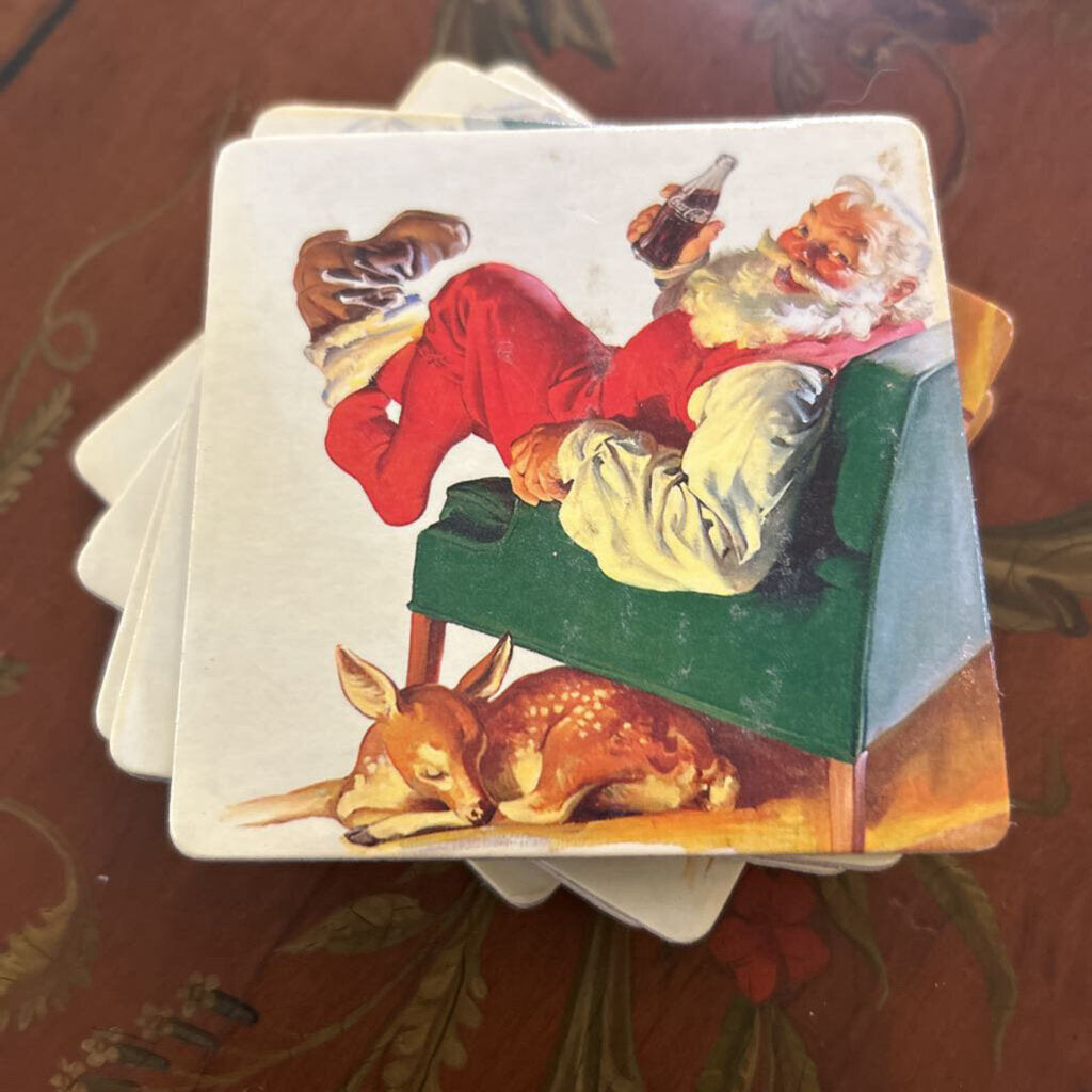 2000 Coca Cola Santa Clause Cork-Backed Coasters, set 8
