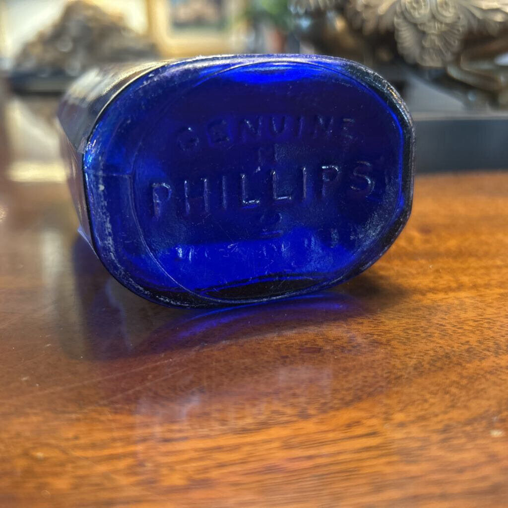 Phillips's Milk of Magnesia Cobalt Blue Glass Bottle. 1930-1950s.