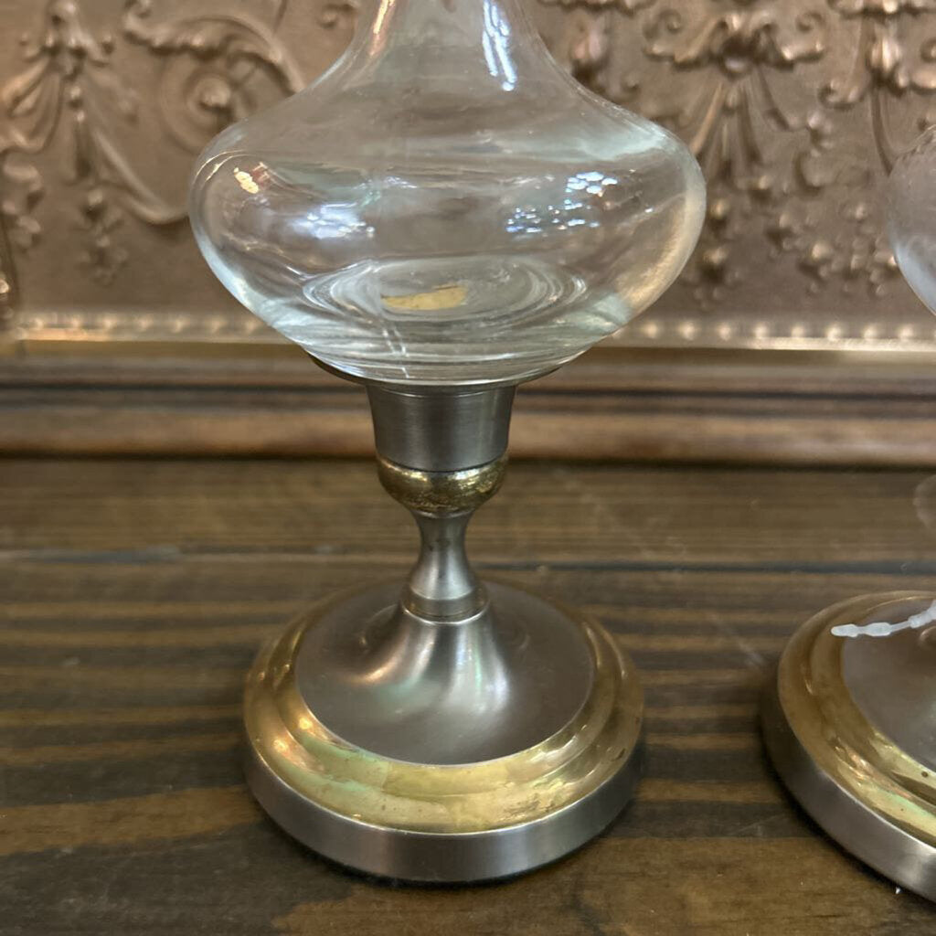 Vintage Pair of Gatco Solid Brass Hurricane Candle Lamps/Oil Lamps, Made in India. c.1970s
