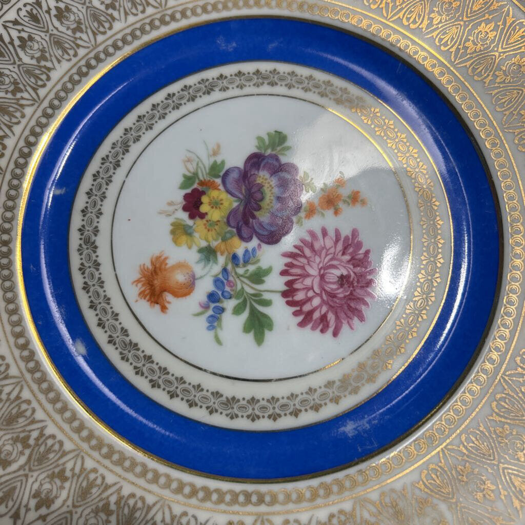 Vintage Crowned N, Czechoslovakia Cobalt Blue Encrusted Gold Floral Cabinet Plate 797.