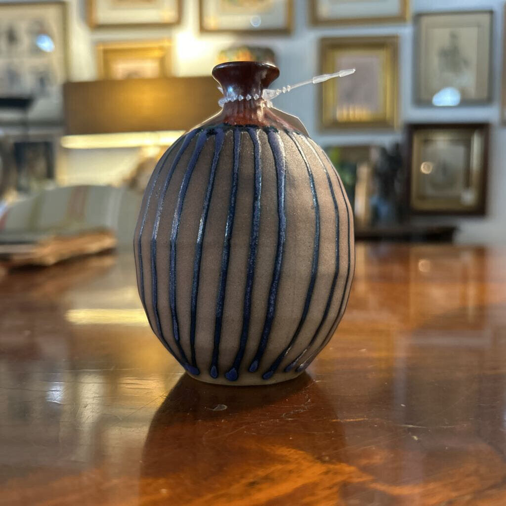 Vintage 1970s Otagiri Japan Studio Pottery Bud Vase, Drip Glaze.