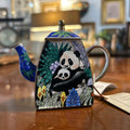 Vintage 1999 Kelvin Chen, Miniature Enamel Teapot Hand Painted Panda & Baby.