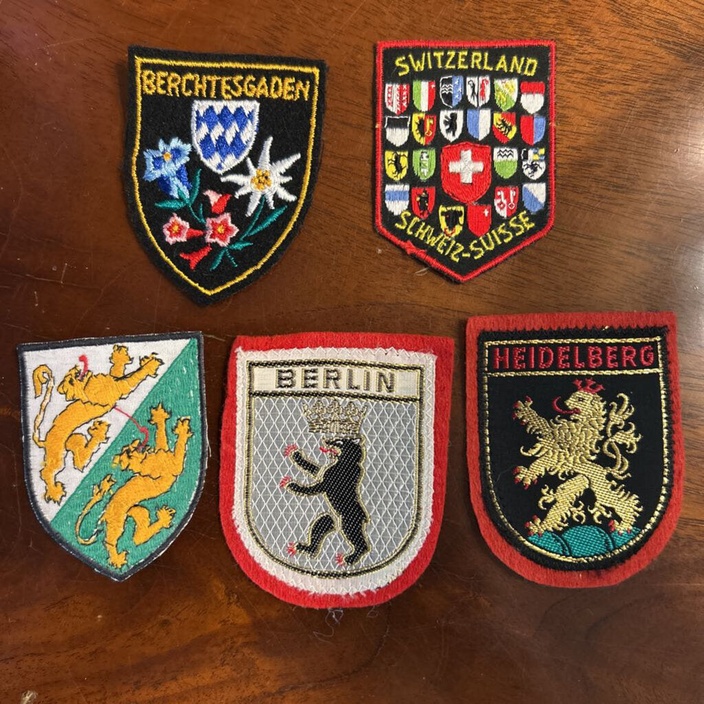 Vintage European Souvenir Travel Patches, Set 5.