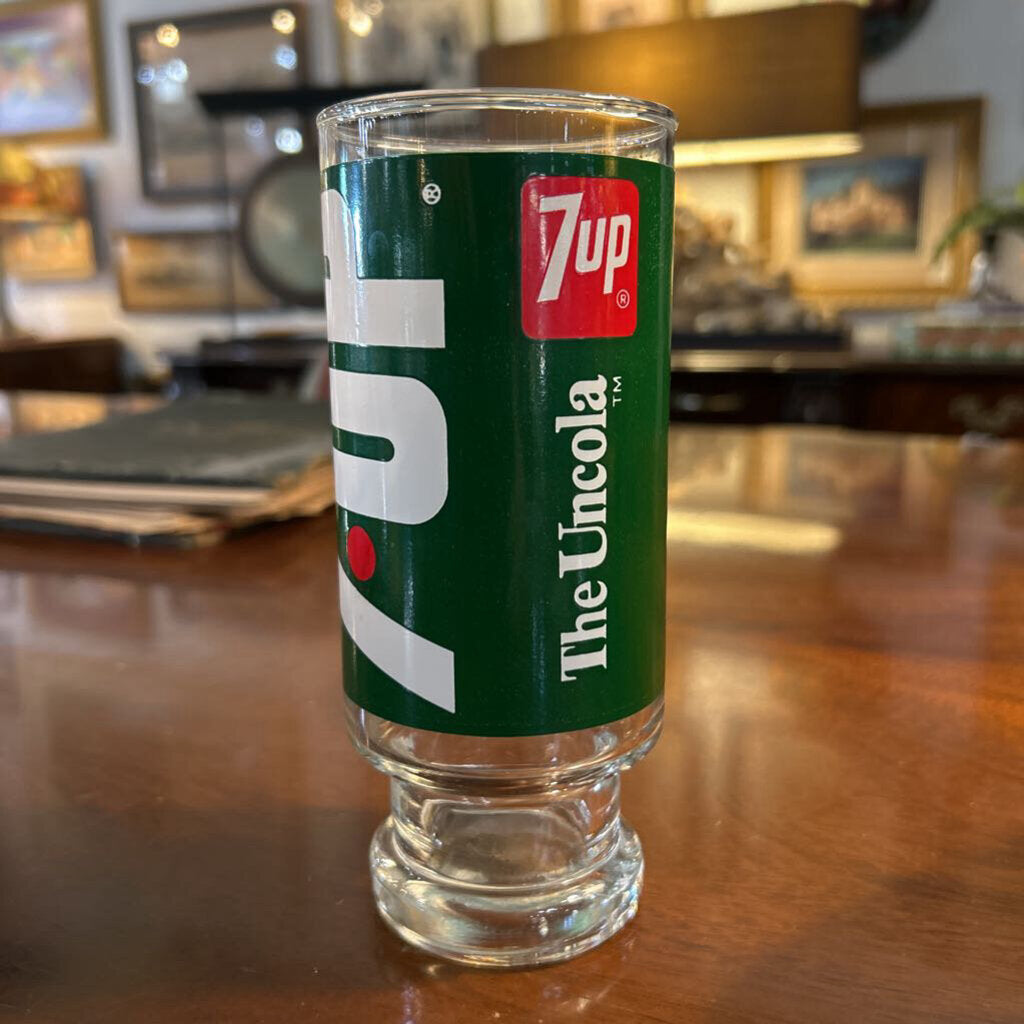 Vintage 1970s 7-UP Soda Fountain Pedestal Glass.