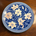 Vintage Sun Ceramics Japan Charger Plate/Platter, Cobalt Blue Pink Lily Flowers.