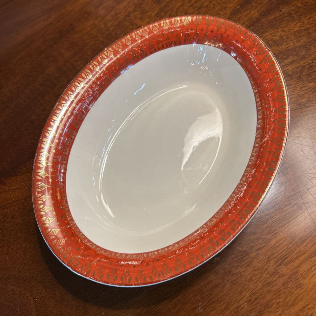 Vintage Cronin China Royal Rajah Maroon Oval Bowl, 22k Gold Filigree Minerva c.1940s