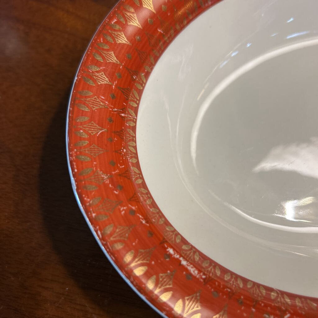Vintage Cronin China Royal Rajah Maroon Oval Bowl, 22k Gold Filigree Minerva c.1940s