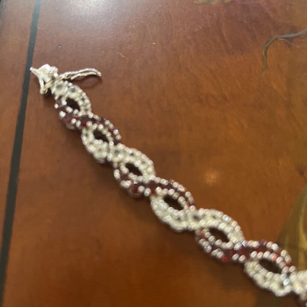 Sterling Garnet Wh. Topaz Infinity Bracelet