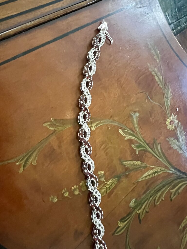 Sterling Garnet Wh. Topaz Infinity Bracelet