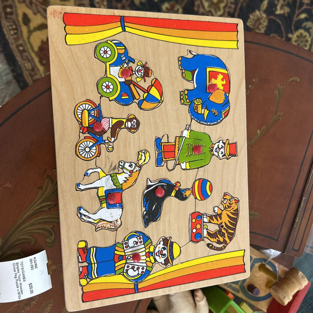 Simplex Toys Wooden Circus Peg Puzzle c.1970s