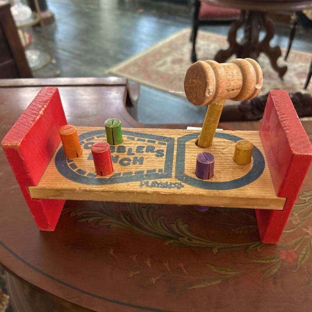 Playskool Cobbler's Bench, Wooden Pounding Toy, Wooden Mallet. c.1970s *as is*