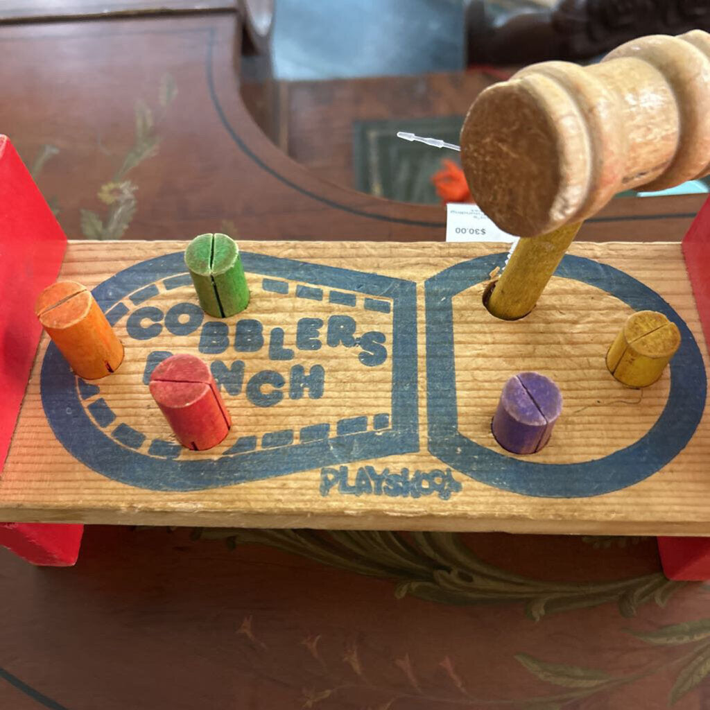 Playskool Cobbler's Bench, Wooden Pounding Toy, Wooden Mallet. c.1970s *as is*