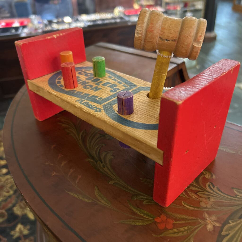 Playskool Cobbler's Bench, Wooden Pounding Toy, Wooden Mallet. c.1970s *as is*