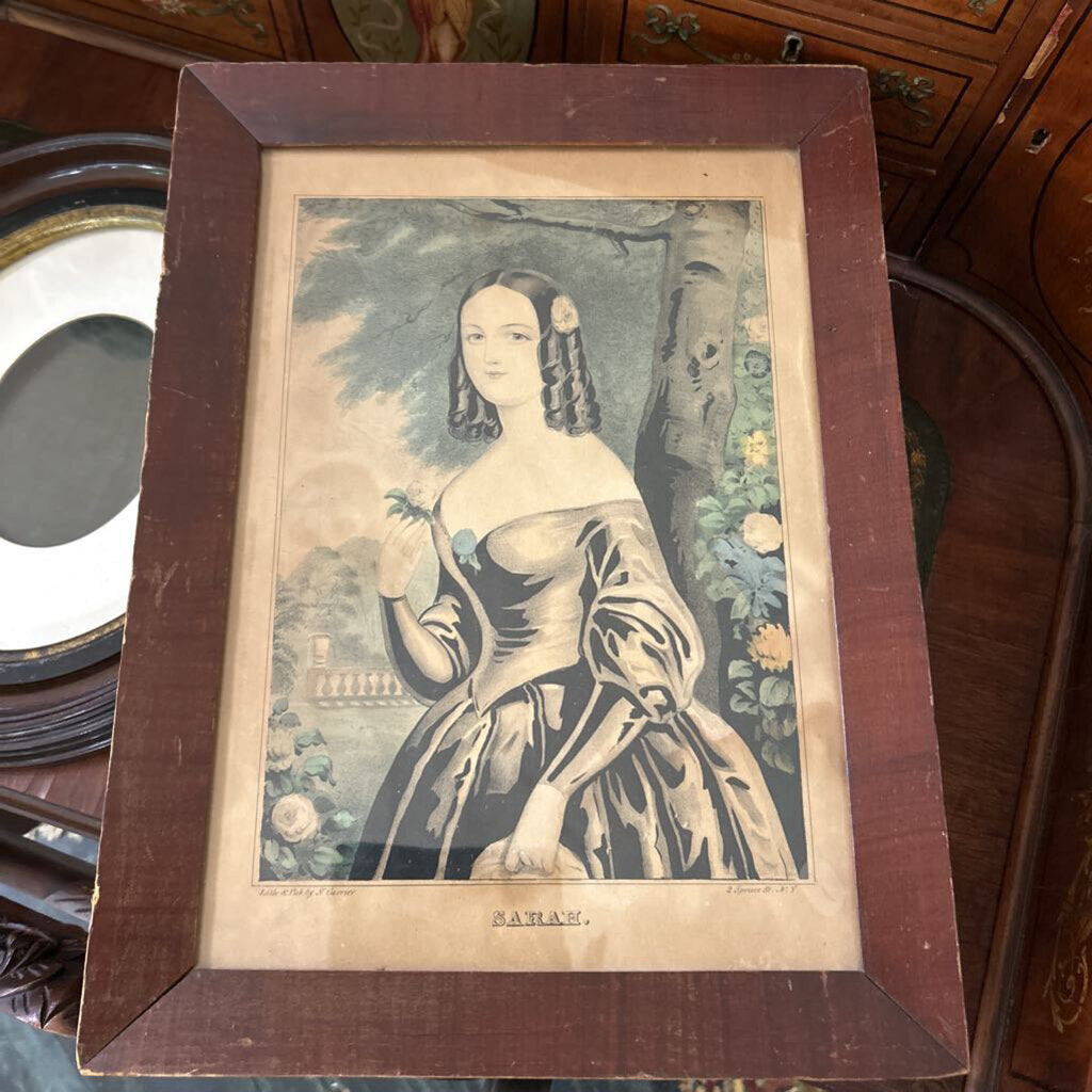 "Sarah" Artist Nathaniel Currier c.1845-1847, Original Mid-19th Century Mahogany-Veneered Pine Frame.