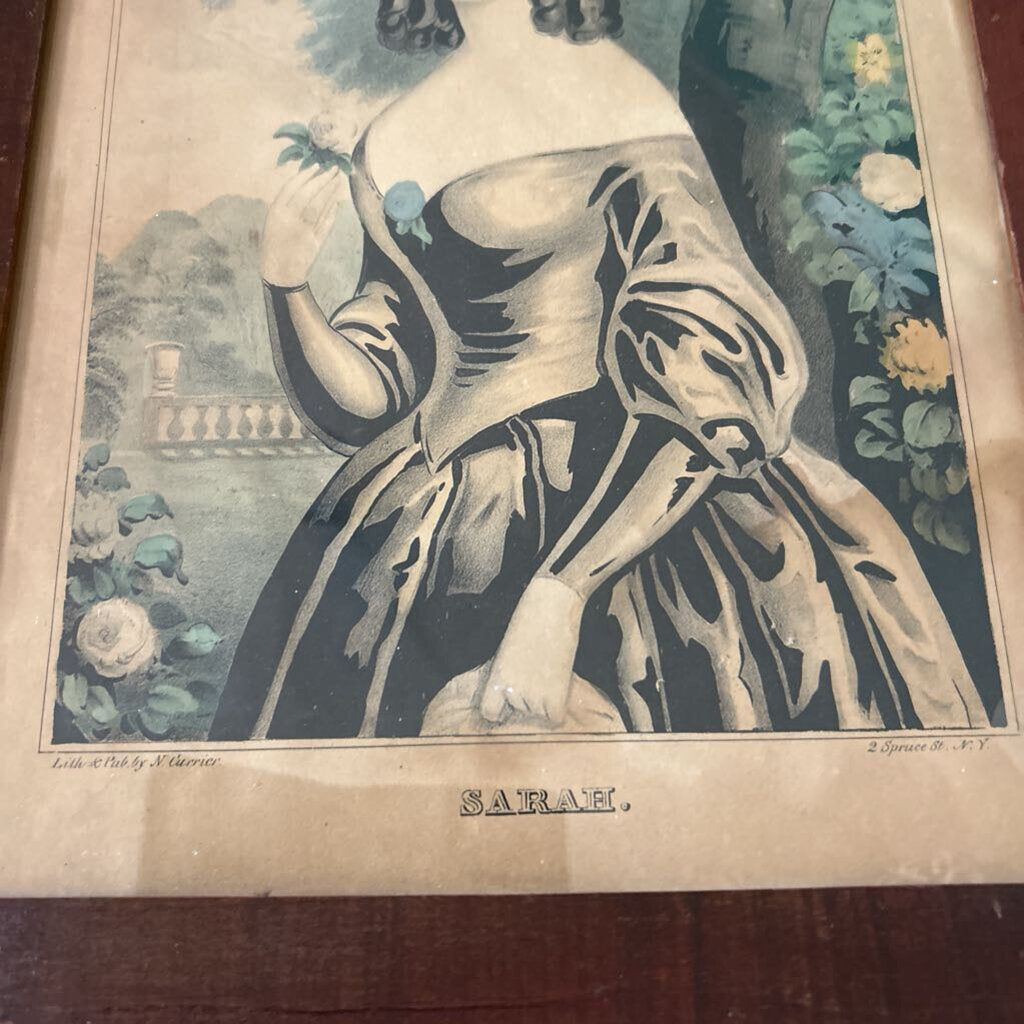 "Sarah" Artist Nathaniel Currier c.1845-1847, Original Mid-19th Century Mahogany-Veneered Pine Frame.