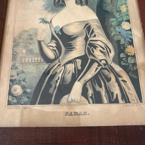 "Sarah" Artist Nathaniel Currier c.1845-1847, Original Mid-19th Century Mahogany-Veneered Pine Frame.