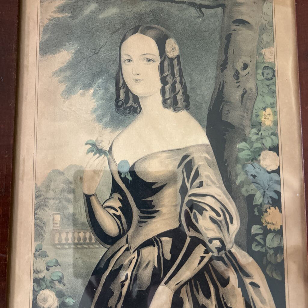 "Sarah" Artist Nathaniel Currier c.1845-1847, Original Mid-19th Century Mahogany-Veneered Pine Frame.