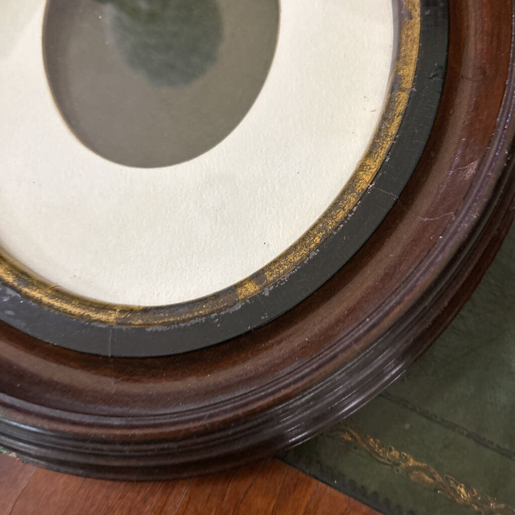 Antique Victorian Oval Walnut Deep Well Frame Reverse Painted Glass Mat Eglomise. c.1860-1880 *as is*