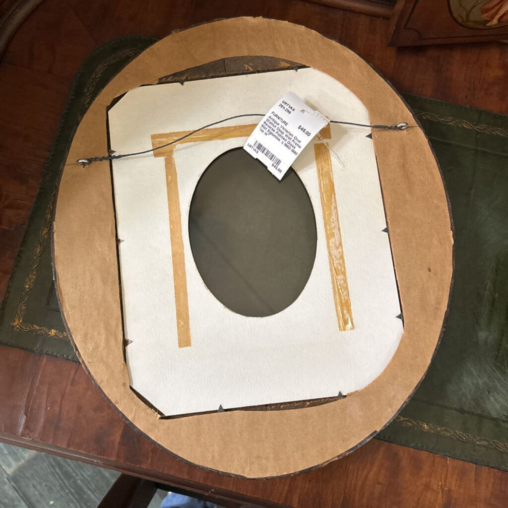 Antique Victorian Oval Walnut Deep Well Frame Reverse Painted Glass Mat Eglomise. c.1860-1880 *as is*