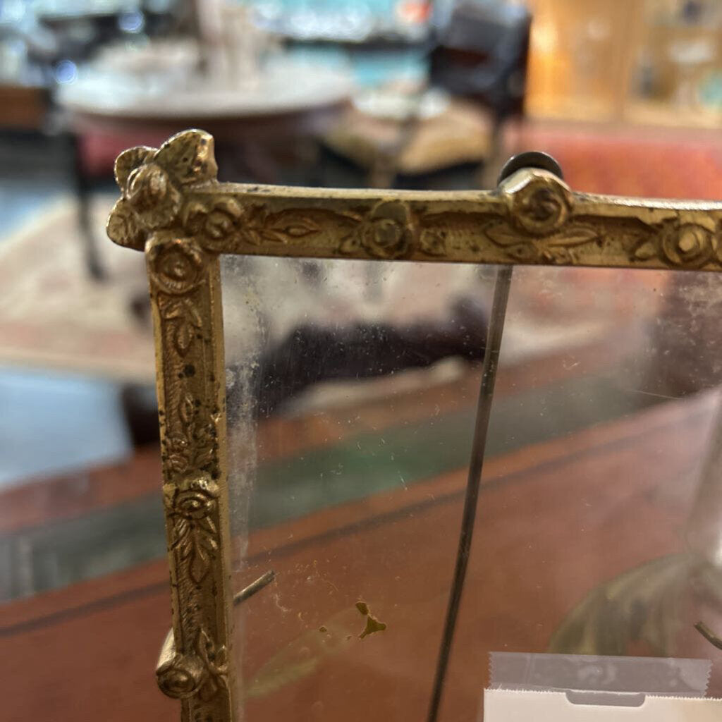 Antique Victorian Ornate Brass Picture Frame Gold Rose Floral. 4x6.