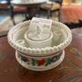 Antique French Porcelain Quill Inkwell Lidded Pen Holder Floral Beaded Rim. c.1830-1880.