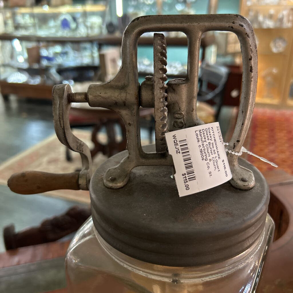 Dazey No.30 1-Quart Glass Butter Churn, Dazey Churn & Manufacturing Co, St. Louis. c.1900s