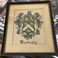 Antique Weatherly Family Crest Framed Coat Of Arms, Historical figure who fought for American Revolution.