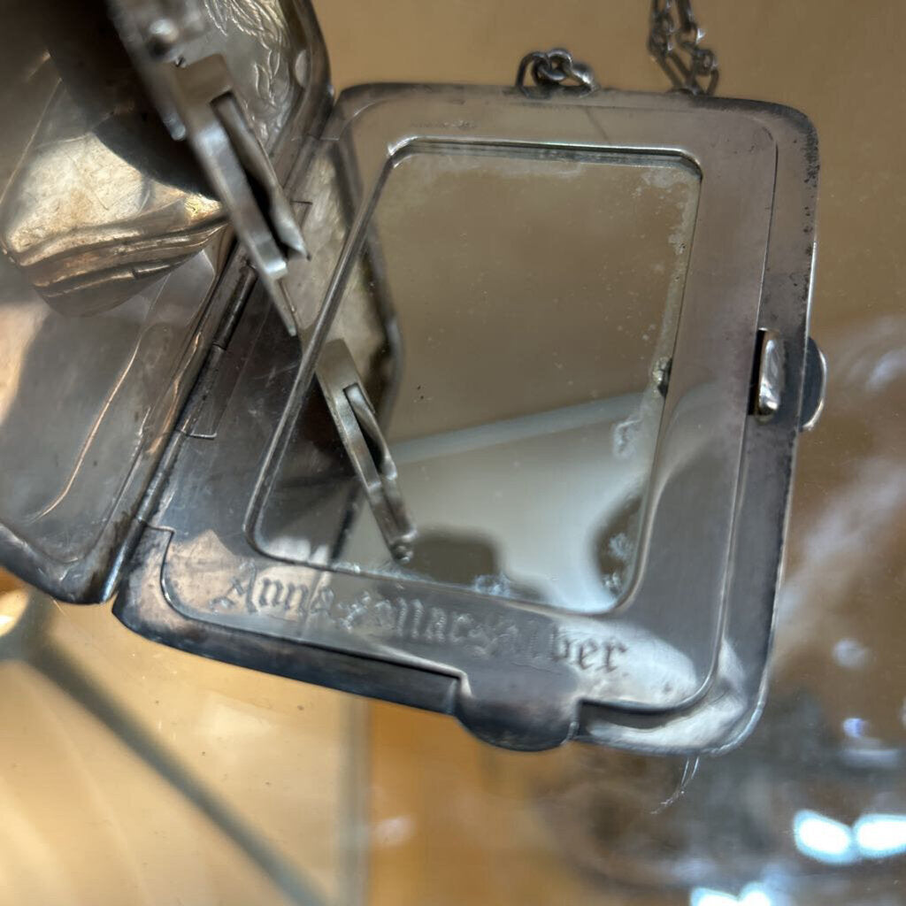 Antique Edwardian Sterling Silver Dance Purse Compact Wristlet, Webster Co Coin Case. c. 1900-1915. Engraved Name Inside.