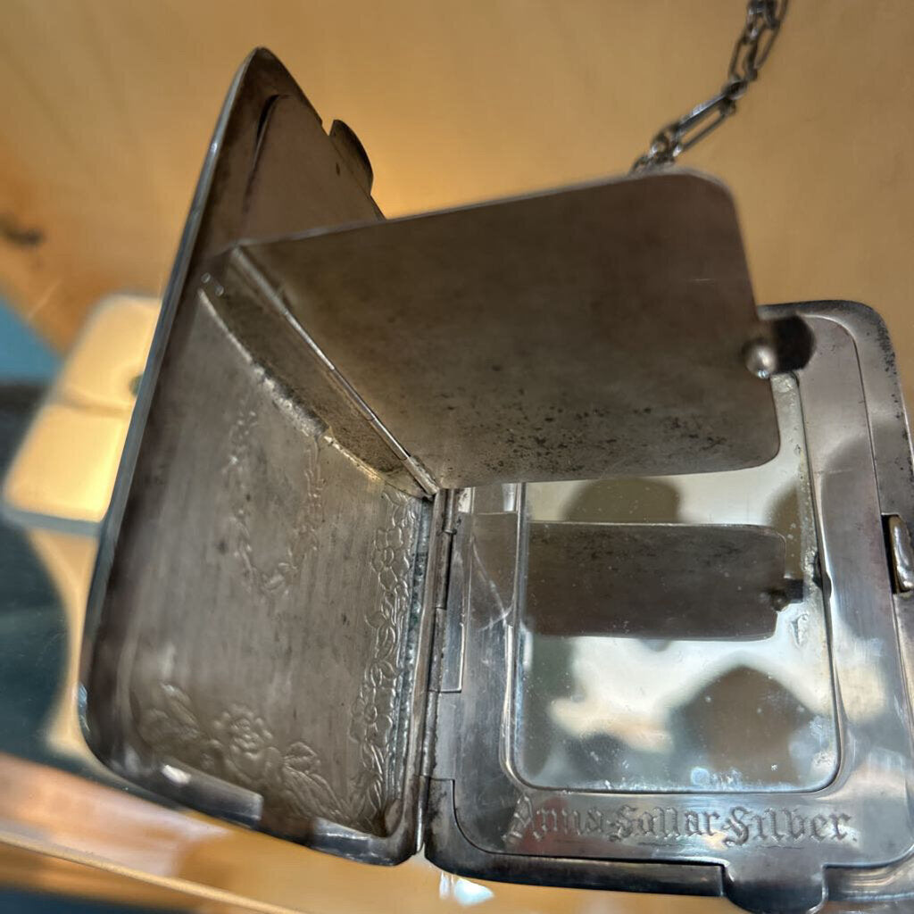 Antique Edwardian Sterling Silver Dance Purse Compact Wristlet, Webster Co Coin Case. c. 1900-1915. Engraved Name Inside.