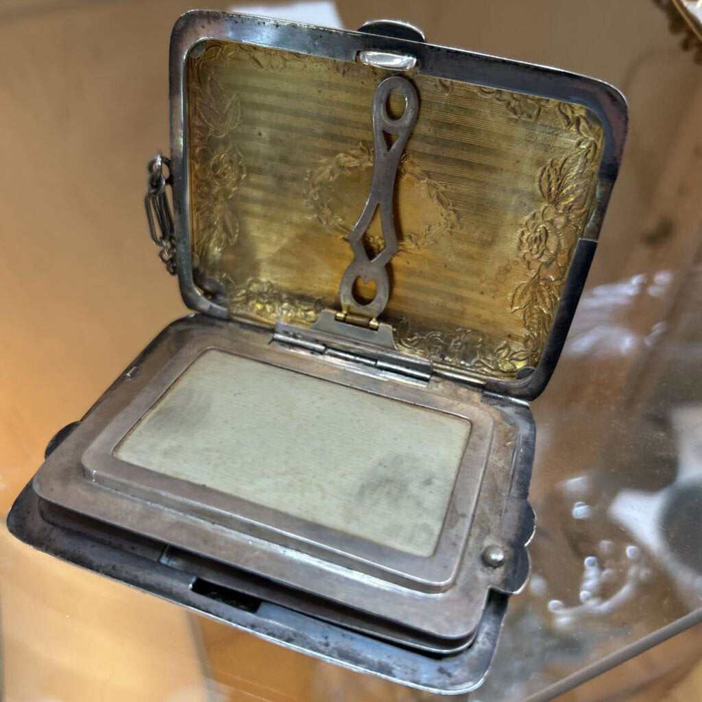 Antique Edwardian Sterling Silver Dance Purse Compact Wristlet, Webster Co Coin Case. c. 1900-1915. Engraved Name Inside.