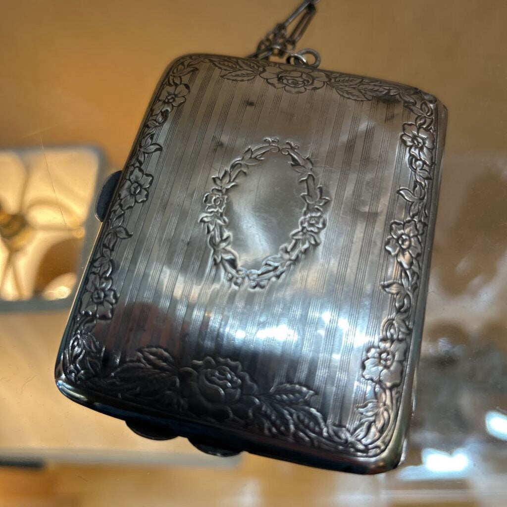 Antique Edwardian Sterling Silver Dance Purse Compact Wristlet, Webster Co Coin Case. c. 1900-1915. Engraved Name Inside.