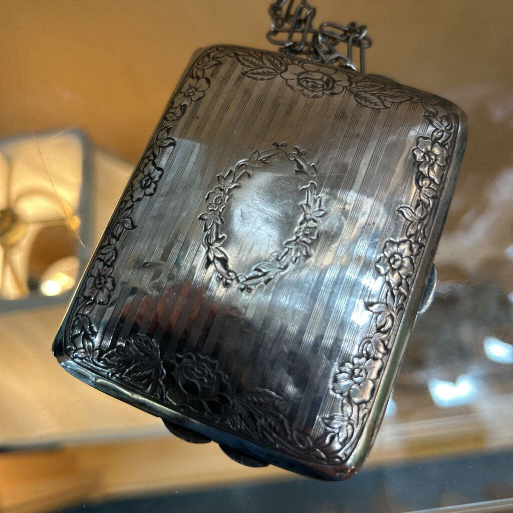 Antique Edwardian Sterling Silver Dance Purse Compact Wristlet, Webster Co Coin Case. c. 1900-1915. Engraved Name Inside.