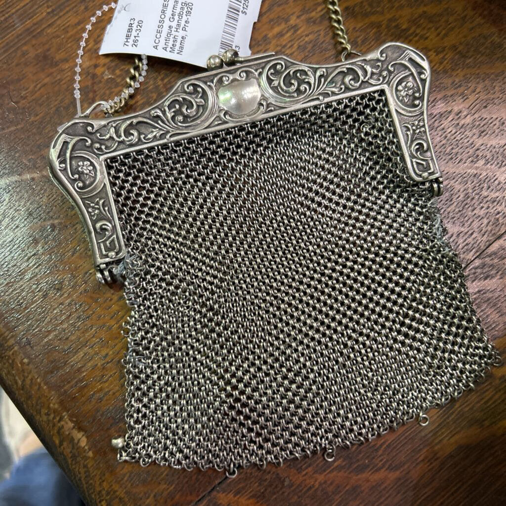 Antique German Silver Mesh Handbag, Engraved Name, Pre-1920 *as is*