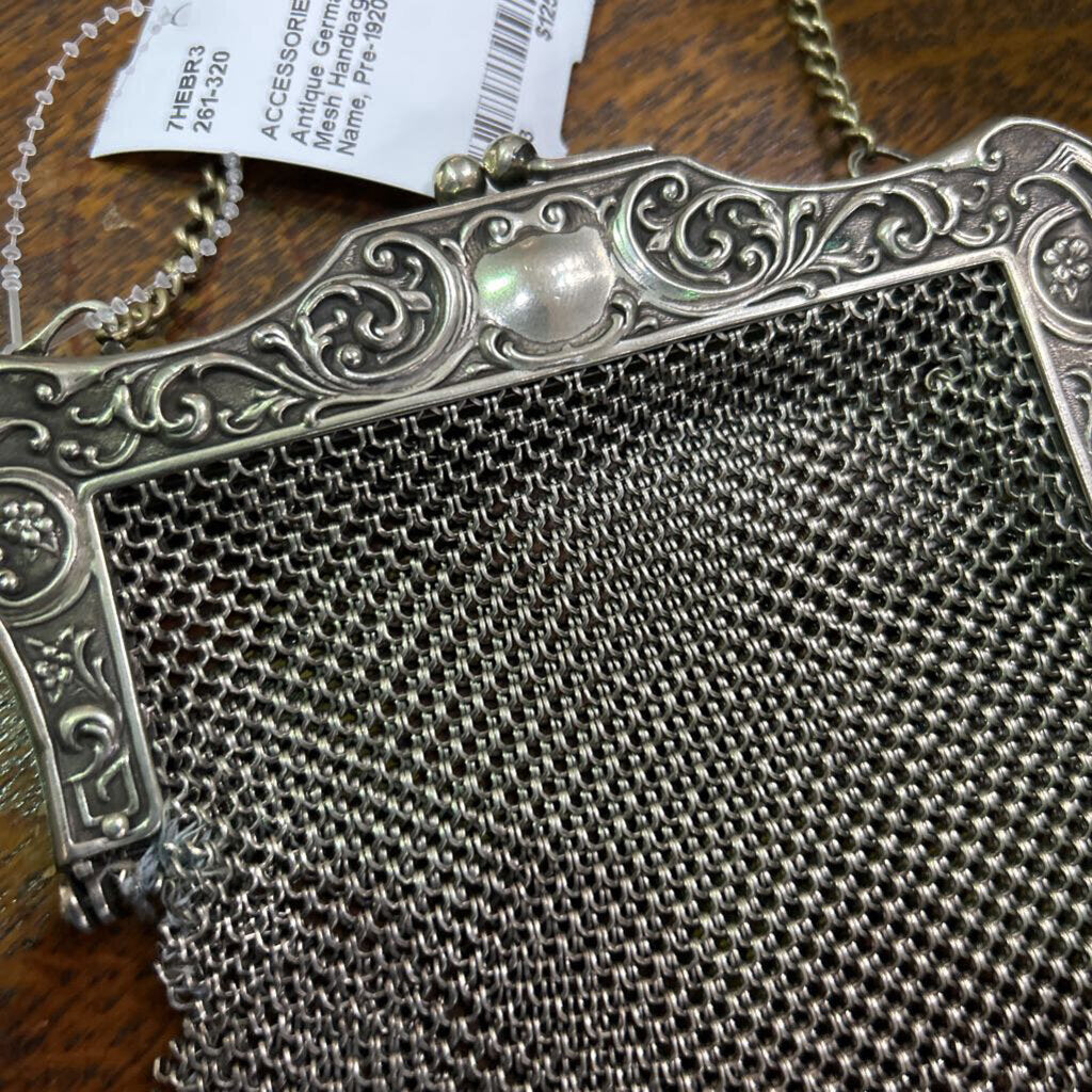 Antique German Silver Mesh Handbag, Engraved Name, Pre-1920 *as is*