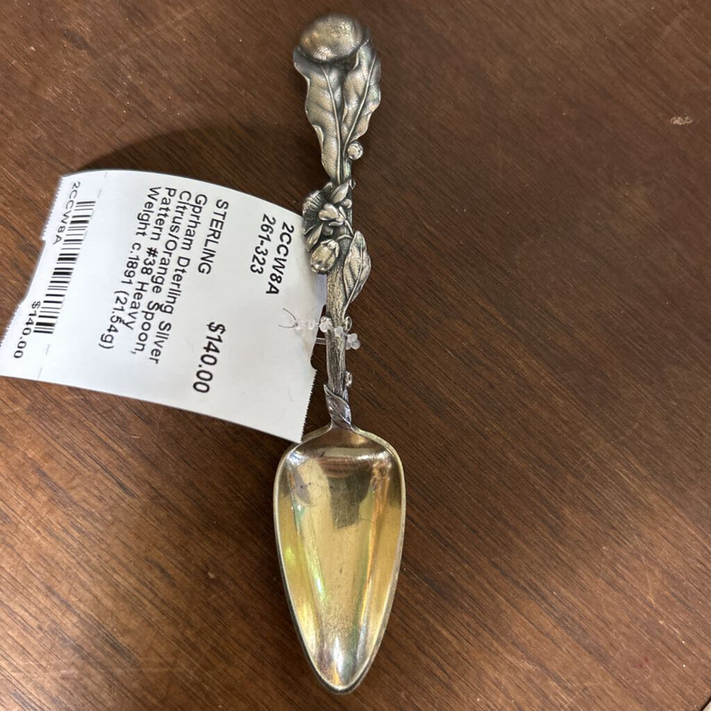 Gprham Dterling Silver Citrus/Orange Spoon, Pattern #38 Heavy Weight c.1891 (21.54g)