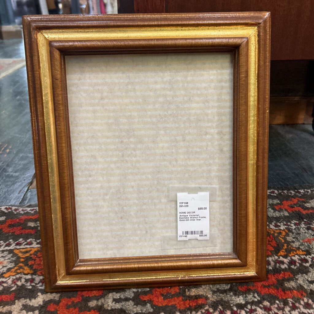 Antique Victorian Eastlake Walnut Frame, Gold-Gilt inner liner.