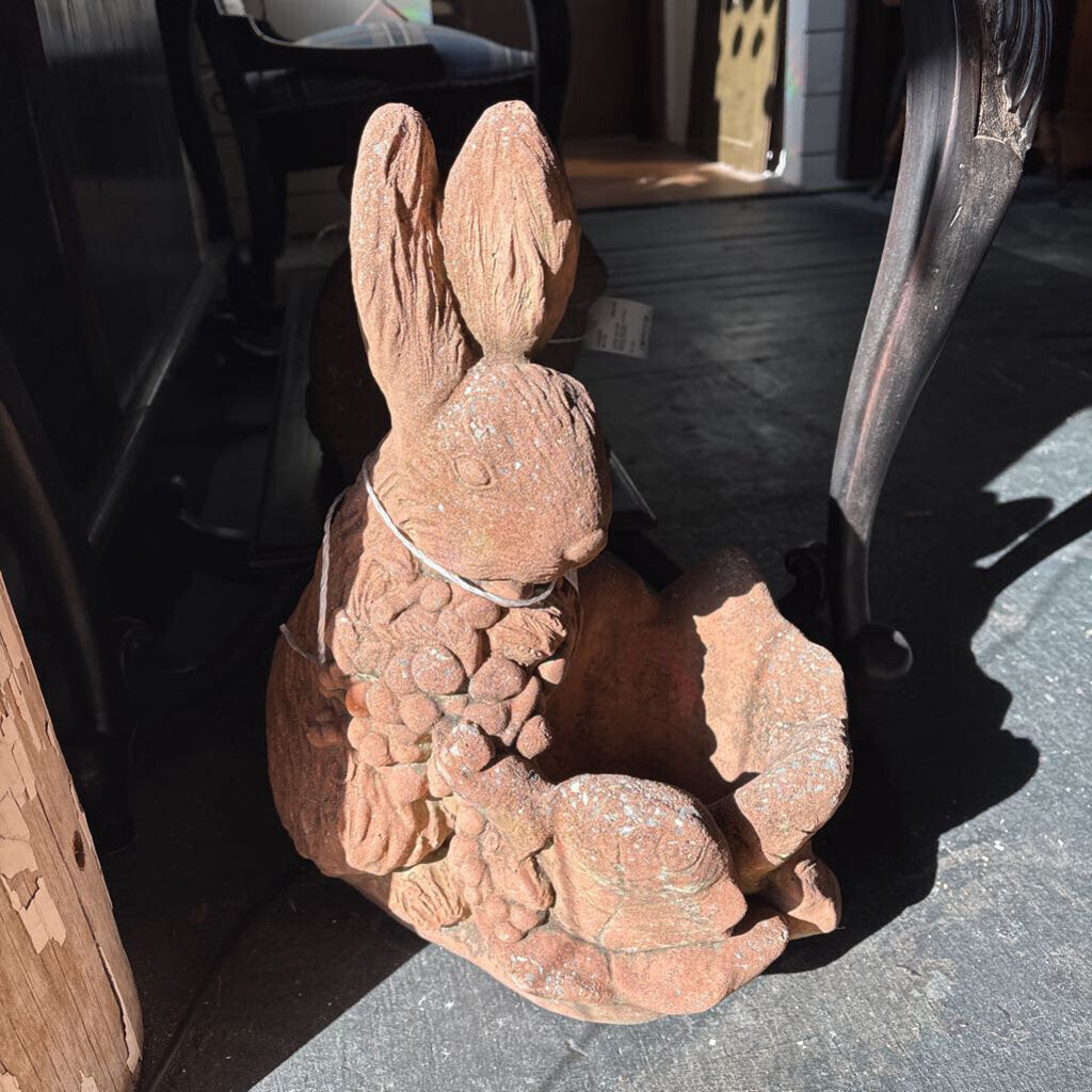 Vintage Stone Terracotta Cabbage Leaf Rabbit Planter.